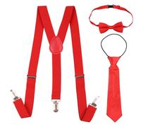 Trimming Shop - Set di bretelle per bambini con papillon, regolabile, con clip elasticizzata, unisex, a forma di Y, taglia unica, 25 mm di larghezza, 85 cm di lunghezza Rosso (12-16 anni)