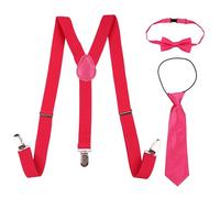 Trimming Shop - Set di bretelle per bambini con papillon, regolabile, con clip elasticizzata, unisex, a forma di Y, taglia unica, 25 mm di larghezza, 85 cm di lunghezza Rosa acceso (12-16 anni)