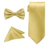Trimming Shop Set di Cravatte da Uomo, Papillon, Cravatta con Gemelli a Fazzoletto, Tinta Unita, in Raso, con Fazzoletto, per Abbigliamento Casual e Formale, Feste di Ballo, Oro, Taglia Unica