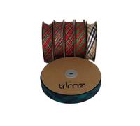 Trimz Bordatura in sbieco Scozzese, Rosso, Verde, Blu, Oro, 20m x 25mm