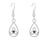 Trinity Knot In Teardrop Design Green Stone Earrings