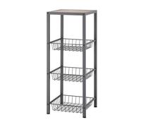 TRINITY Scaffale autoportante in metallo a 4 ripiani con cestelli metallici, piano in legno e piedini regolabili, 30,5 x 30,5 x 76,2 cm, grigio scuro + piano marrone rovere