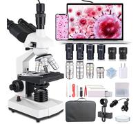 Trinoculare microscopio ottico, ingrandimento 40X-5000X, grado scientifico microscopio professionale con telecamera USB e palcoscenico meccanico, adulto microscopio