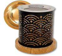 TRINTURA Bruciatore di incenso con colino per incenso e ciotola di incenso con sottobicchiere in legno arcobaleno per affumicare, set nero oro
