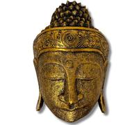 Trintura Decorazione da parete Buddha maschera testa statua oro nero legno accessorio per la casa 30 cm