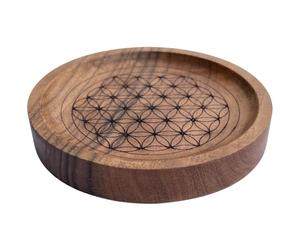 Trintura Sottobicchiere fiore della vita in legno di mango Ø 12 cm - Piastra di energia e sottobicchiere - Realizzato a mano con venature naturali del legno, incisione laser, decorazione spirituale e