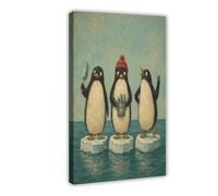 Trio di pinguini con cappello rosso Arte da Parete su Tela, Ufficio