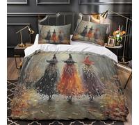 Trio di streghe Set Di Copripiumino 3 Pezzi microfibra morbida stampa 3D con federe per cuscini incluso federe Scena della foresta autunnale copripiumino for ragazze e adulti Single（135x200cm）