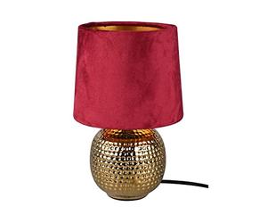 Trio Lampada da tavolo Sophia base ceramica oro e paralume effetto velluto blu per comodino camera da letto adattabile anche in soggiorno come abat jour da lettura