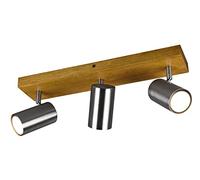 MARLEY BARRA 3 SPOTS CILINDRI ACCIAIO BASE LEGNO NATURALE L. 44CM 3 LUCI ATTACCO GU10