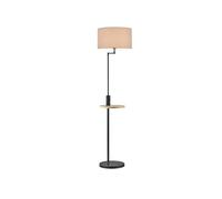 Trio Leuchten Claas 400400132 - Lampada a stelo in metallo nero opaco, paralume in tessuto grigio, ripiano in legno, 1 lampadina E27, 60 Watt