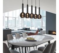 Sospensione CLAYTON metallo nero L.115cm con 5 vetri fumè cromato 310300532