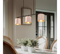 Trio Lampada a sospensione Julieta 319000344, metallo nero opaco, paralume velluto beige/color oro, escl. 3x E14