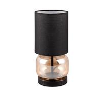 Trio Leuchten Lampada da Tavolo ELIO 517800113, Metallo Nero opaco, Vetro color ambra, Paralume Tessuto Nero, escl. 1x E27