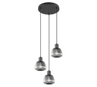 Trio Leuchten Pendelleuchte Tarifa 362830332, Metall Schwarz matt, Glas Chrom bedampft, exkl. 3x E27
