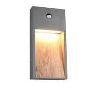 SALMON APPLIQUE DA ESTERNO LED 11W 1200lm, 3000K FUSIONE DI ALLUMINIO CON EFFETTO LEGNO CON SENSORE MOVIMENTO IP44 H.33CM