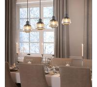 Trio Leuchten Pendelleuchte Tarifa 362800432, Metall Schwarz matt, Glas Chrom bedampft, exkl. 4x E27