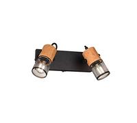 Trio Leuchten Tosh 804370232 - Faretto in metallo nero opaco, legno, 2 lampadine E14