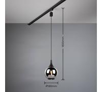 DUOLINE SOSPENSIONE LUMINA METALLO NERO E VETRO FUME' D. 18CM PER SISTEMA BINARIO E14