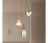 Trio Lighting Lampada a sospensione Aldea, Ø 28 cm, bianco/ambra/cromo, vetro, a 3 luci. 349430317