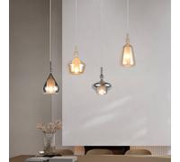 Trio Lighting Lampada a sospensione Aldea, lunghezza 65 cm, vetro bianco/ambra/cromo, a 4 349400417