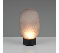 Trio Lighting Lampada da tavolo LED a batteria Facette, grigio fumo, USB, vetro Trio Lighting