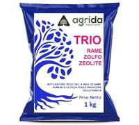 TRIO Zeolite + Zolfo + Rame - Fertilizzante Naturale 100% - Nutriente e Protettivo per Piante, Orto, Frutteti e Giardino - Con Zeolite Attiva, Zolfo e Rame - Con Consulenza Agronomica Gratuita - 1 KG