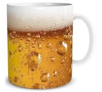 TRIOSK Tazza da birra effetto bicchiere da birra, divertente regalo per gli amanti della birra, uomini, amici, colleghi di lavoro e ufficio, compleanno e festa del papà, in ceramica, 300 ml, bianco