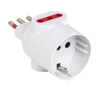 Tripla bianca, spina piccola 10A, 2 prese bipasso bivalenti 10A/16A, 1 presa schuko tedesca 16A, adattatore triplo