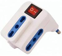 TRIPLA CON SPINA 10A SALVASPAZIO , Uscita 3 PRESE EU (Normali) CON INTERRUTORE 10 Amper, 220/250 V, Max: 1500W