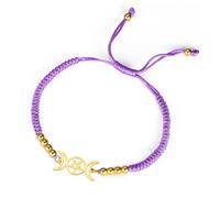 Tripla Luna Dea Bracciale per le Donne Uomini Acciaio Inossidabile Wicca Simbolo Pentagramma Mezzaluna Con una Perla Colorful Tessere Bracciali Regolabili Amuleto Pagano Gioielli (Oro-B)
