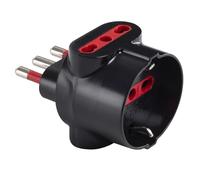 Tripla nera, spina grande 16A, 2 prese bipasso bivalenti 10A/16A, 1 presa schuko tedesca 16A, adattatore triplo
