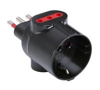 Tripla nera, spina piccola 10A, 2 prese bipasso bivalenti 10A/16A, 1 presa schuko tedesca 16A, adattatore triplo