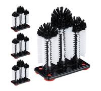 4x Set di Spazzole Lavabicchieri, per 6 Bicchieri, con Ventose, Gastronomia, HLP 22x18,5x9,5, Bianco/Nero