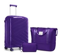 TRIPLAYER Bagaglio a mano 55,8 x 35,6 x 22,8 cm, approvato dalla compagnia aerea, espandibile da 50 cm, valigia rigida con ruote girevoli, valigia da portare a mano per donne, VIOLA UVA - 3 pezzi