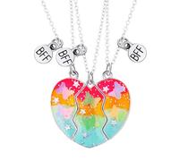 Triple Friendship Necklace - Magnetic Heart Charm, Matching Pendant