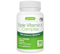 Triple K Complex 2700 mcg, All-Trans Vitamina K2 MK-7 200µg & MK-4 1000µg, Vitamina K1 1500µg, 90 Capsule Vegane, Formula Bioattiva ad Alto Dosaggio, Supporto Salute Ossea e Cardiovascolare - Igennus