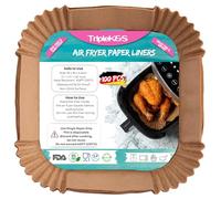 Triple k&s Carta da forno per friggitrice ad aria calda 3,5 - 5 l, 120 pezzi da 18 x 18 cm, rettangolare ad aria compressa, antiaderente, usa e getta, per friggitrice, carta pergamena, compatibile con