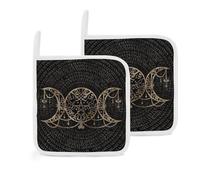 Triple Moon Pentagram Goddess Wican Art 2 Pack Pot Holders for Kitchen Heat Resistant Oven Hot Pads for Cooking Baking