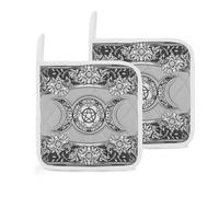 Triple Moon Witch Goddess Wicca Pentacle 2 Pack Pot Holders for Kitchen Heat Resistant Oven Hot Pads for Cooking Baking