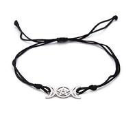 Triplo Braccialetto Della Dea Della Luna per Gli Uomini e le Donne In Acciaio Inox Unico Vuoto Fuori Stile Luna Pentagramma Doppia Corda Bracciali Amuleto Gioielli (argento)