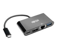 Tripp Lite U444-06N-H4GUBC - Adattatore da USB-C (Type-C) a HDMI con hub USB-A, Gigabit Ethernet, USB 3.1 Gen 1, compatibile Thunderbolt 3, 4K x 2K a 30 Hz, ricarica PD, colore: Nero