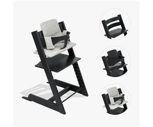 Tripp Trapp Black Bundle con Baby Set Black e cuscino Nordic Grey Stokke
