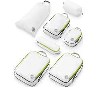 TRIPPED Travel Gear - Set di 7 cubi da imballaggio a compressione da viaggio, extra large, sacchetti a compressione ultraleggeri, espandibili e a compressione per vestiti (bianco/verde)
