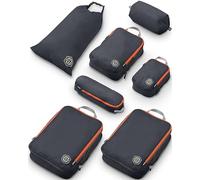 TRIPPED Travel Gear - Set di 7 cubi da imballaggio a compressione da viaggio per bagagli, ultraleggeri, espandibili, sacchetti a compressione per vestiti di TRIPPED Travel Gear (grigio/arancione)