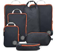 TRIPPED Travel Gear - Set di 7 cubi da imballaggio a compressione da viaggio per bagagli, ultraleggeri, espandibili, sacchetti a compressione per vestiti di TRIPPED Travel Gear (grigio/arancione)