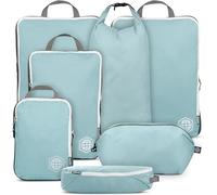 TRIPPED Travel Gear - Set di 7 cubi da imballaggio grandi per bagagli a compressione, ultra leggeri, espandibili, sacchetti a compressione per vestiti di TRIPPED Travel Gear (DustyTeal/bianco)