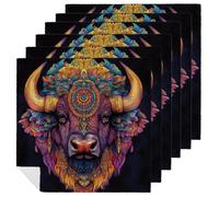 Trippy - Set di 6 tovaglioli di stoffa colorati con testa di mucca, quadrati, riutilizzabili, lavabili, in poliestere, per cene e feste
