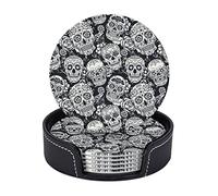 Trippy Skull Coaster Set di 6 per Bevande con Supporto, Sotto chieri Country Pastorali in Pelle Antiscivolo Impermeabili per Cucina Tavolo in Legno Tavolino da Pranzo Bar Decor