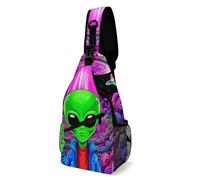 Trippy Space Alien Weed Art Donna Uomo Borsa Monospalla Piccolo Borsa A Tracolla Antifurto Sling Bag Per Ciclismo Lavoro Escursionismo